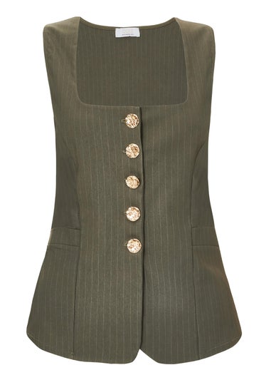 Quiz Khaki Pinstripe Button Front Waistcoat