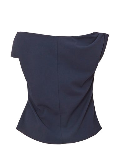 Quiz Navy Curve Drape Neck Top