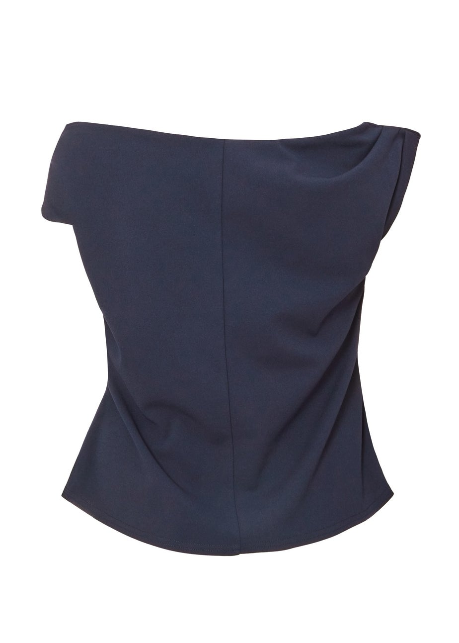 Quiz Navy Curve Drape Neck Top