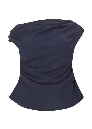 Quiz Navy Curve Drape Neck Top
