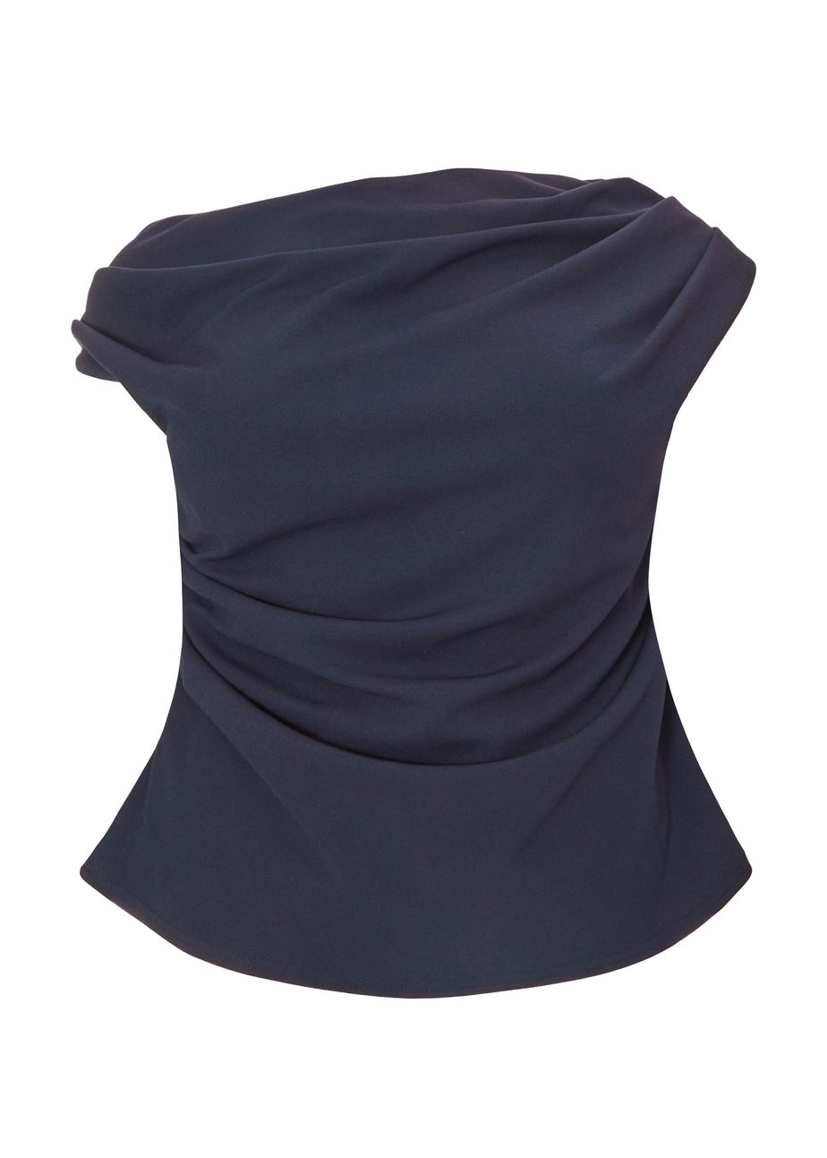 Quiz Navy Curve Drape Neck Top
