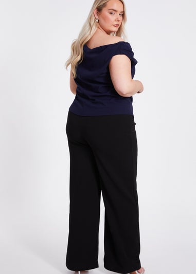 Quiz Navy Curve Drape Neck Top