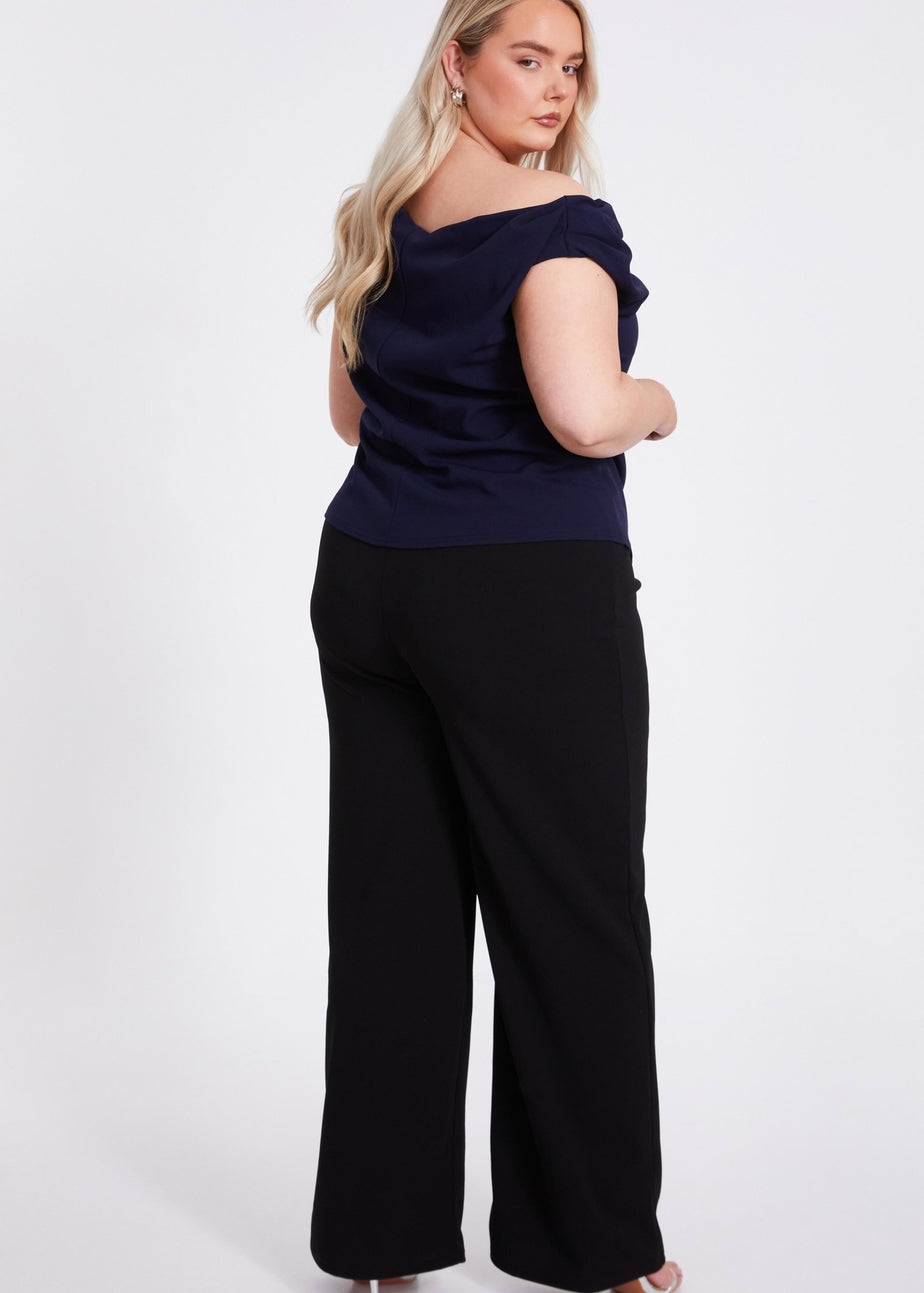 Quiz Navy Curve Drape Neck Top