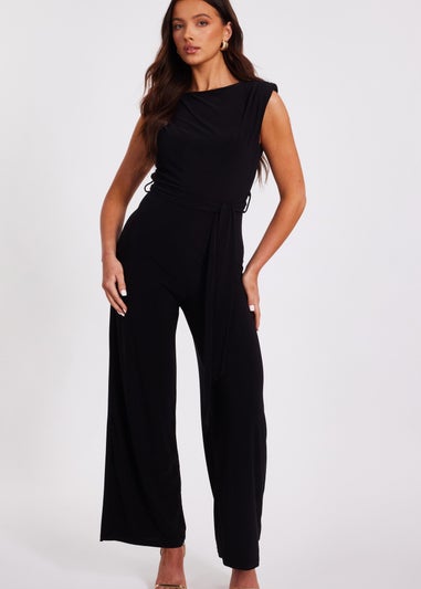 Quiz Black Petite Tie Waist Jumpsuit