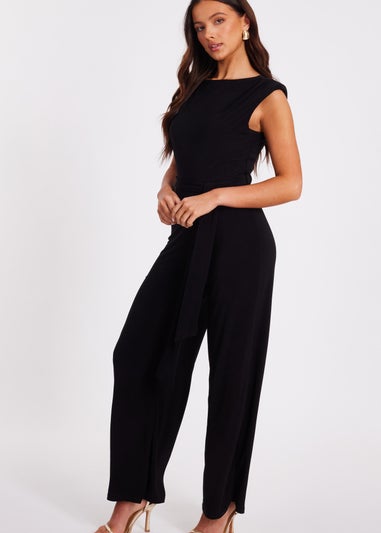 Quiz Black Petite Tie Waist Jumpsuit