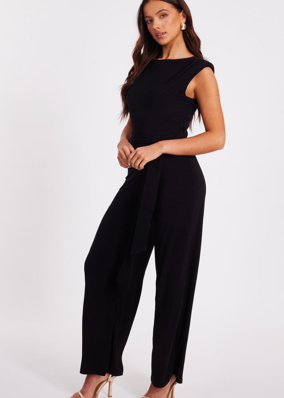 Quiz Black Petite Tie Waist Jumpsuit