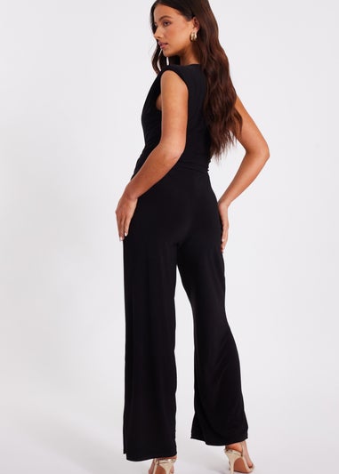 Quiz Black Petite Tie Waist Jumpsuit