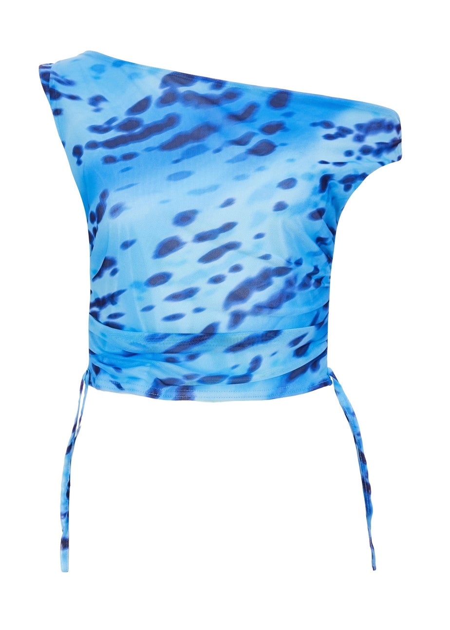 Quiz Blue Mesh Animal Print Top