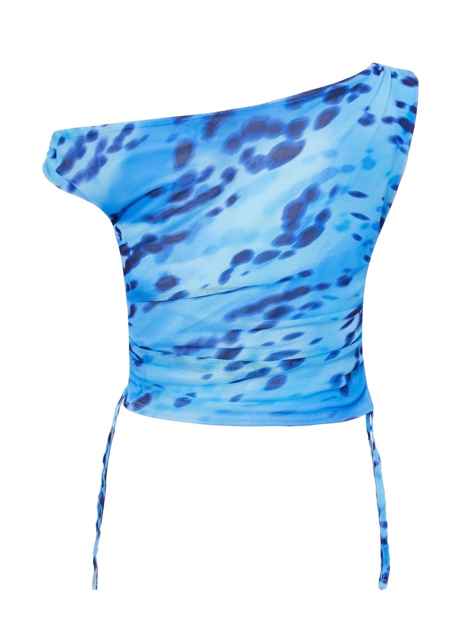 Quiz Blue Mesh Animal Print Top