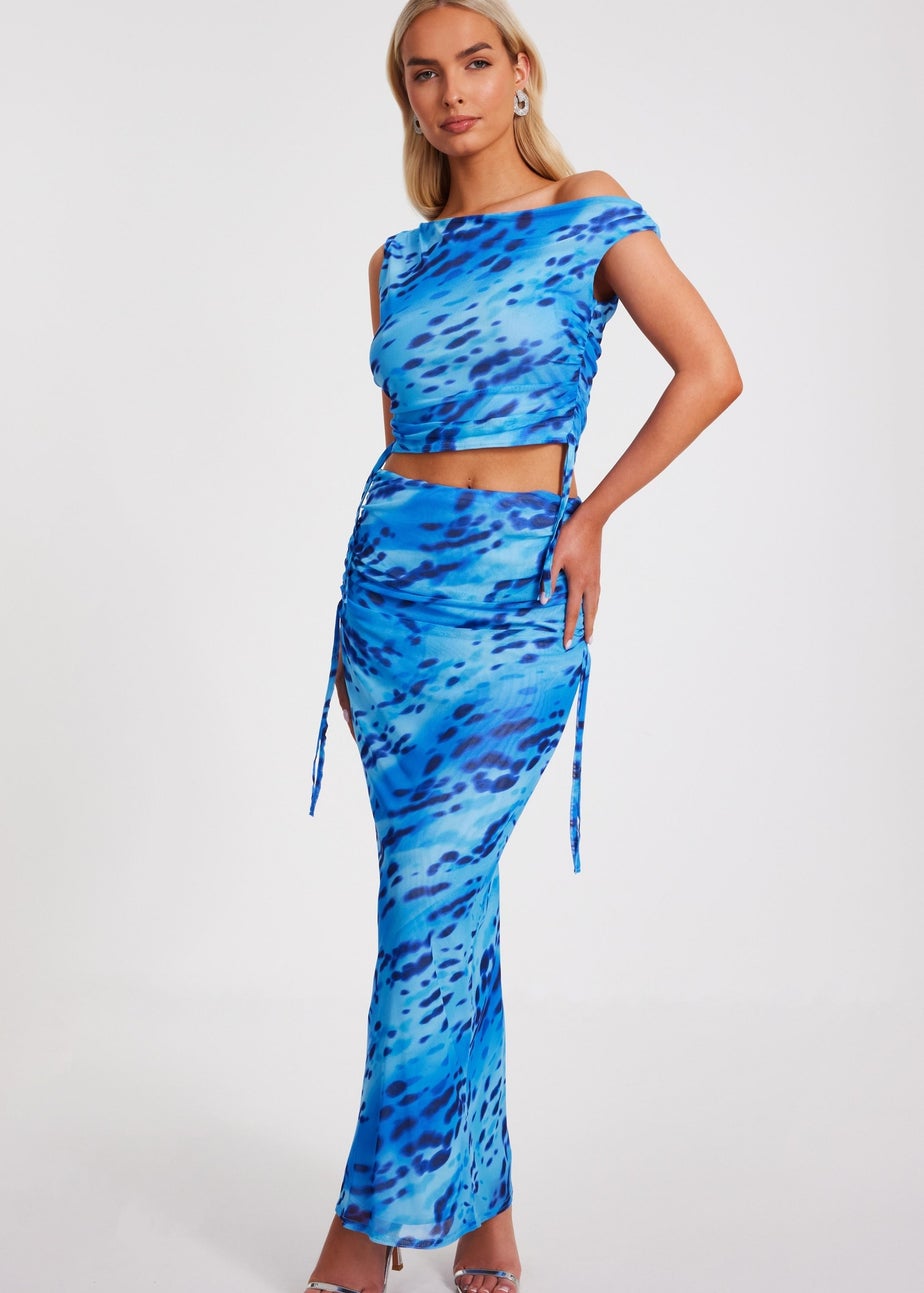 Quiz Blue Mesh Animal Print Top