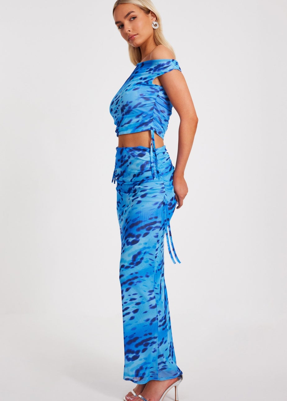 Quiz Blue Mesh Animal Print Top