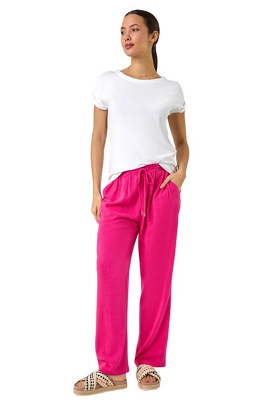 Roman Pink Full Length Linen Blend Trousers
