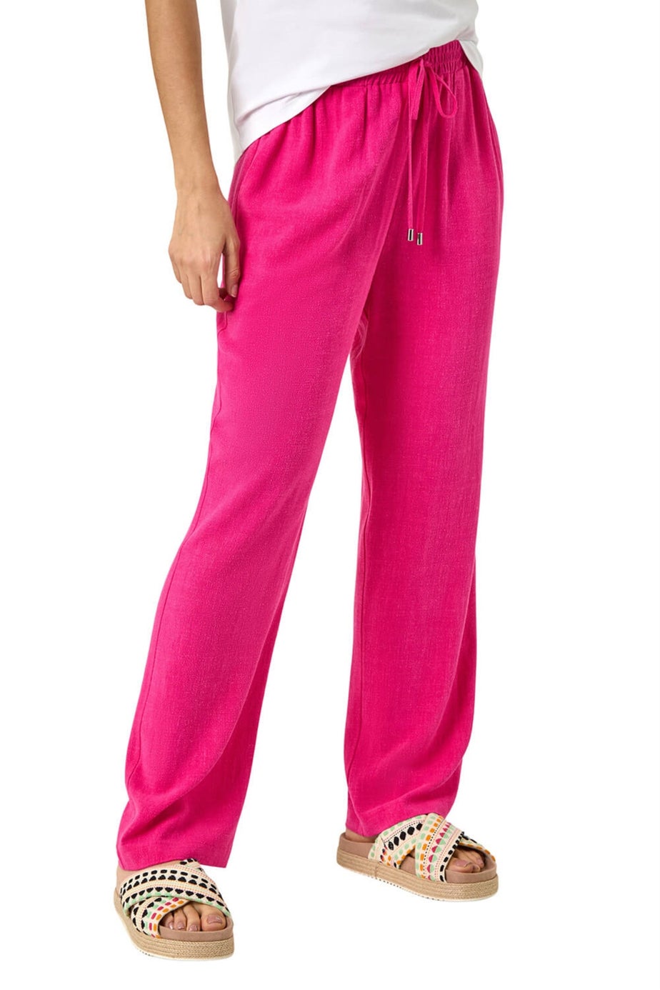 Roman Pink Full Length Linen Blend Trousers