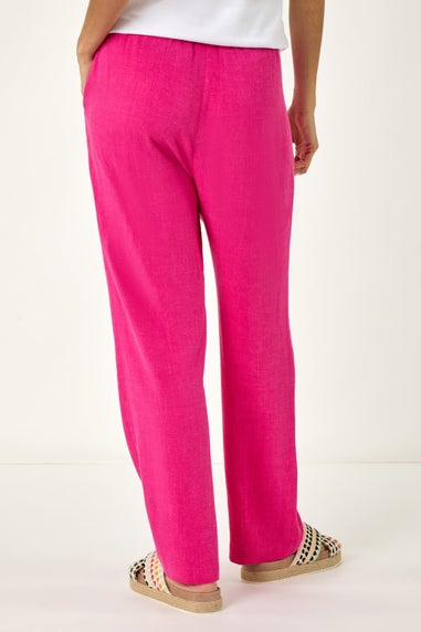 Roman Pink Full Length Linen Blend Trousers