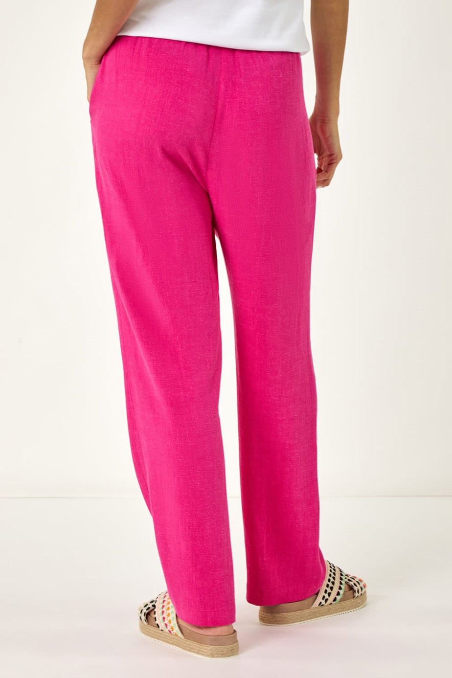 Roman Pink Full Length Linen Blend Trousers