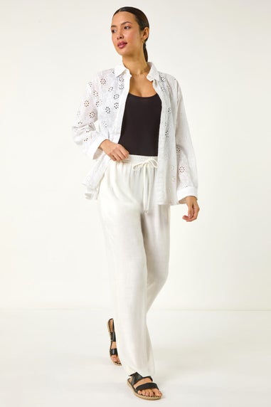 Roman White Full Length Linen Blend Trousers