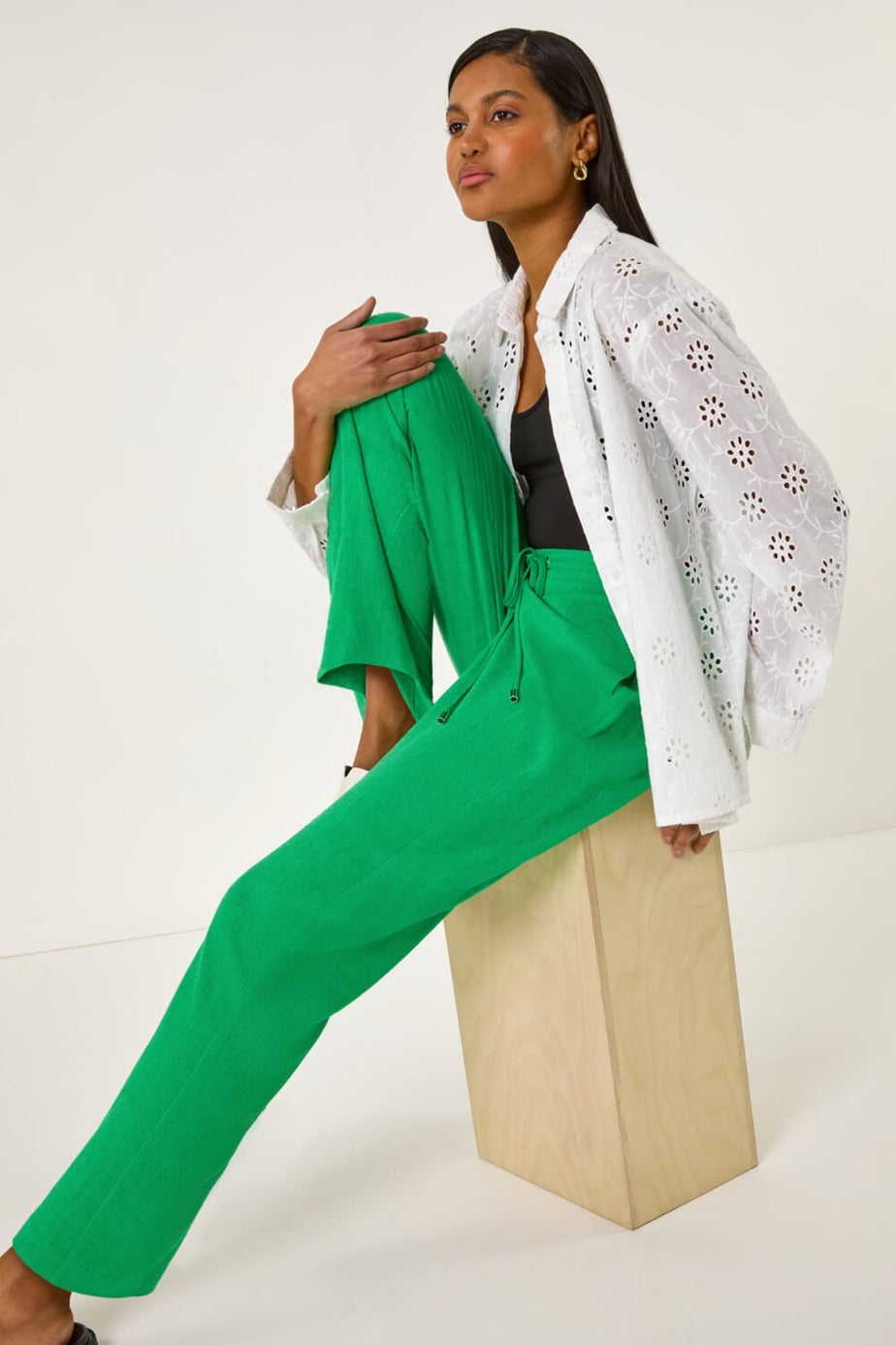 Roman Green Full Length Linen Trousers