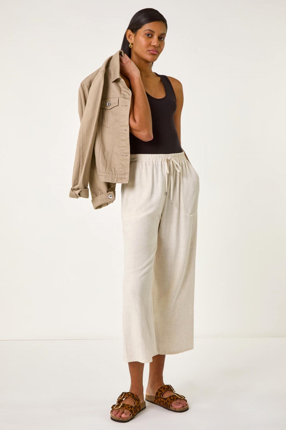 Roman Natural Cropped Linen Trouser