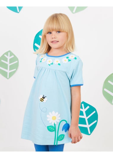 Toby Tiger Organic Blue Garden Applique T-Shirt Dress (6 months - 6 years)