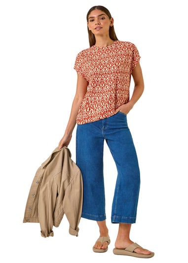 Roman Rust Geo Print Bubble Hem Top