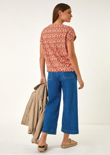 Roman Rust Geo Print Bubble Hem Top