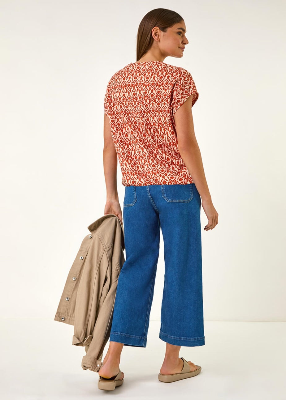 Roman Rust Geo Print Bubble Hem Top