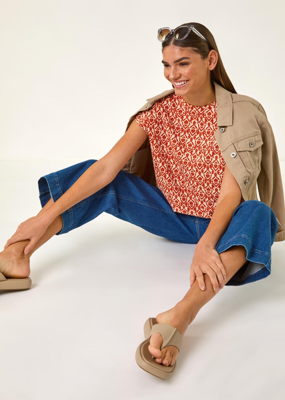 Roman Rust Geo Print Bubble Hem Top