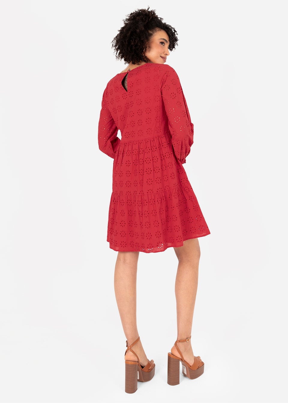 Lovedrobe Red Long Sleeve Broderie Smock Dress