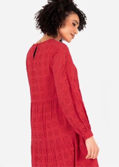 Lovedrobe Red Long Sleeve Broderie Smock Dress