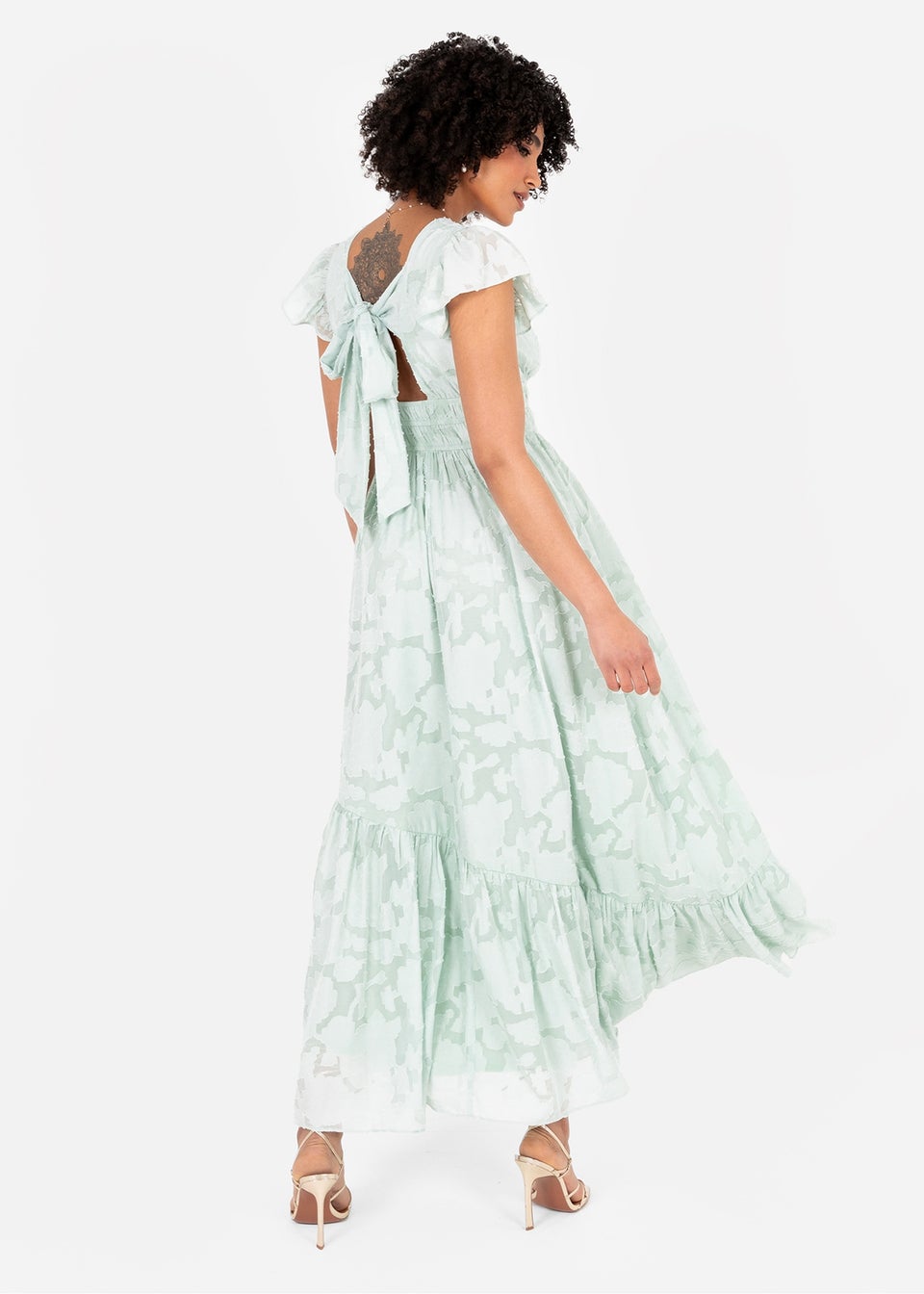 Lovedrobe Light Green Floral Faux Wrap Maxi Dress