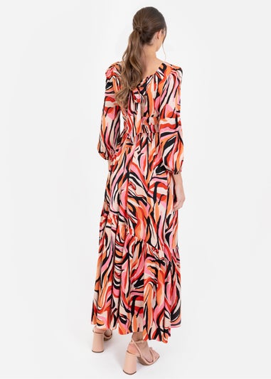 Lovedrobe Multi Long Sleeve Elasticated Satin Midi Dress