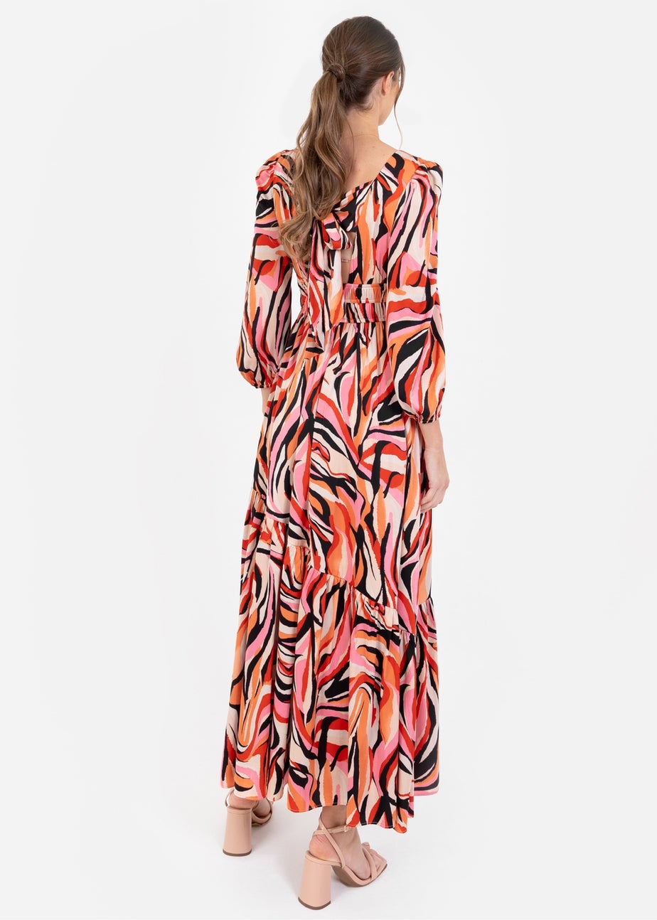 Lovedrobe Multi Long Sleeve Elasticated Satin Midi Dress