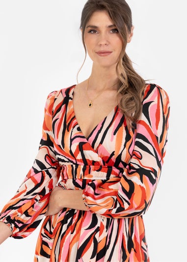 Lovedrobe Multi Long Sleeve Elasticated Satin Midi Dress