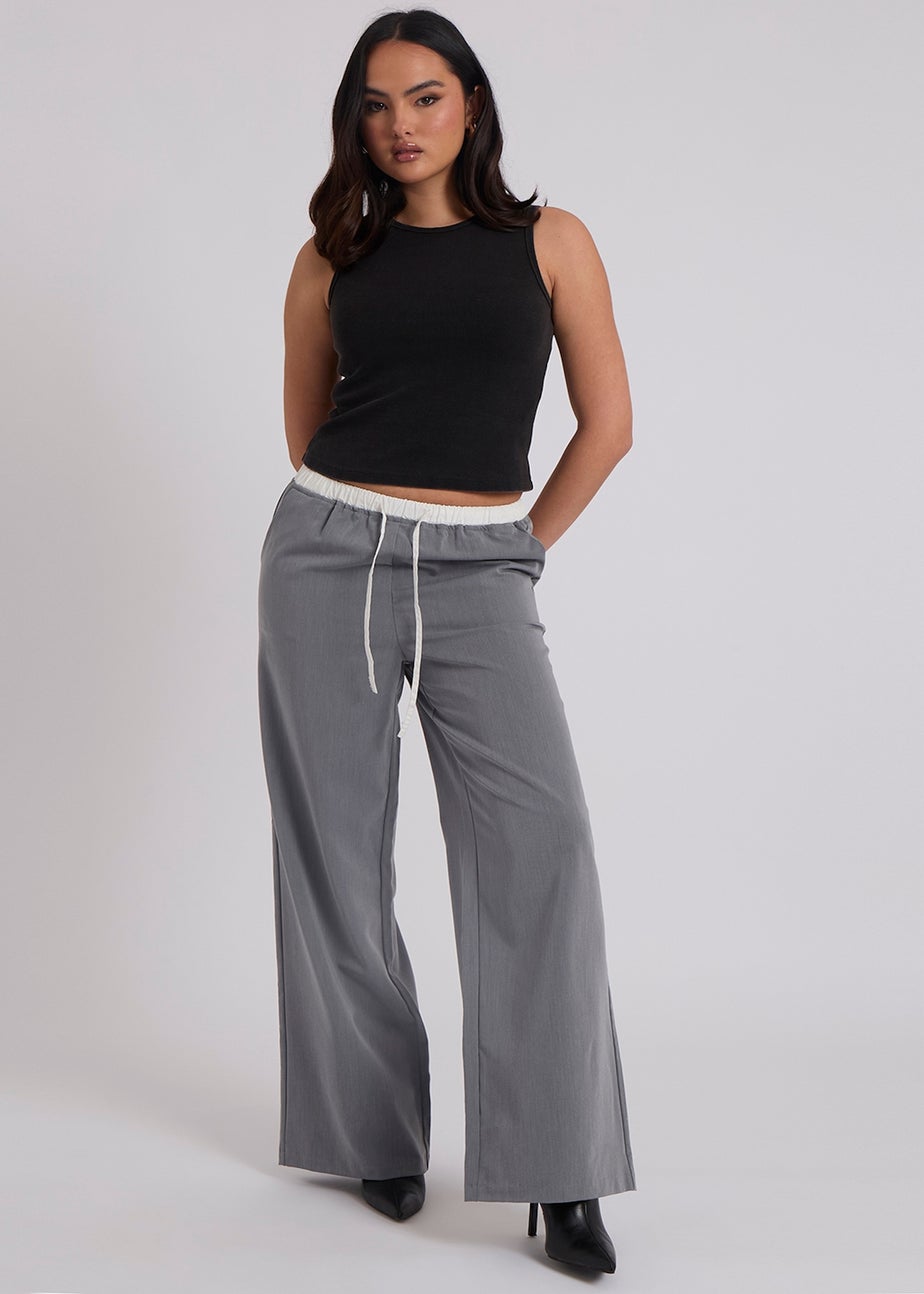 Urban Bliss Grey Elastic Double Waistband Trouser