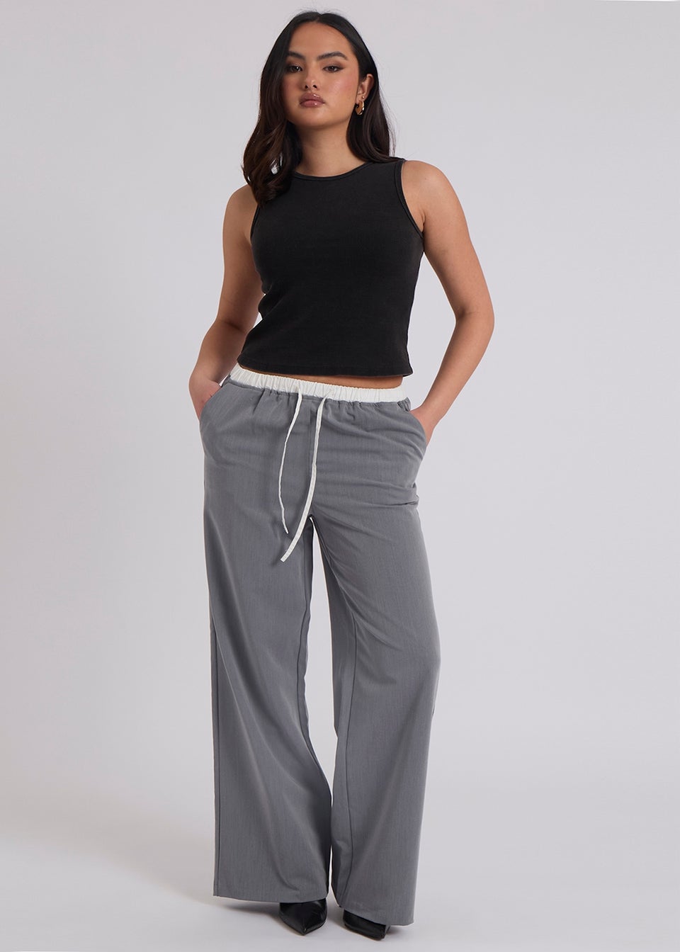 Urban Bliss Grey Elastic Double Waistband Trouser