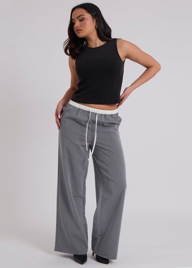 Urban Bliss Grey Elastic Double Waistband Trouser