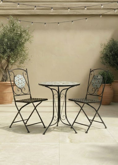 Charles Bentley 3 Piece Wrought Iron Mosaic Bistro Set (2 Seater)