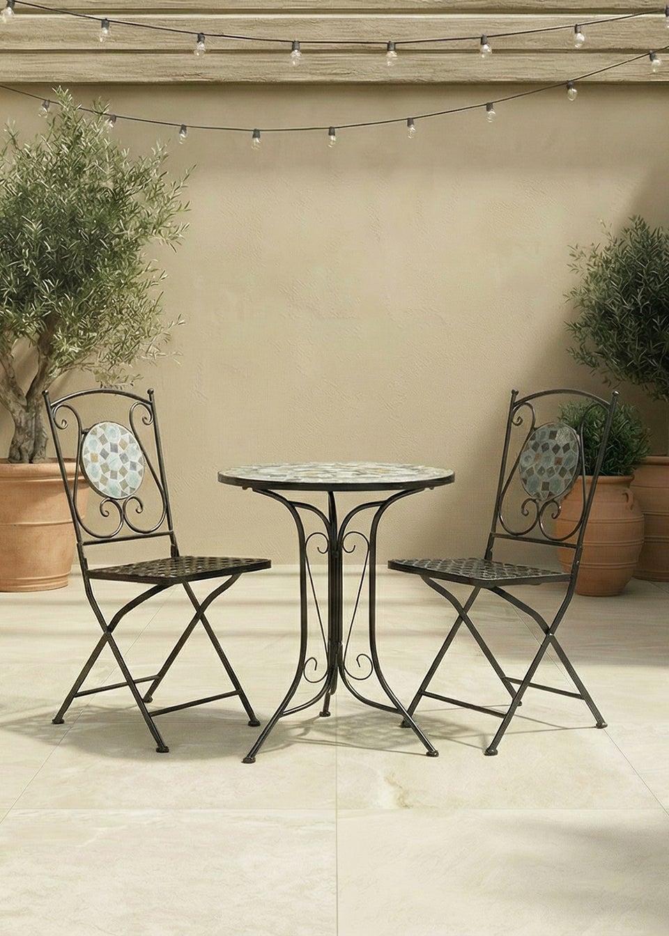 Charles Bentley 3 Piece Wrought Iron Mosaic Bistro Set (2 Seater)