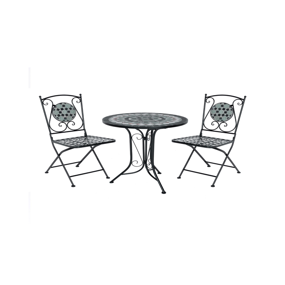 Charles Bentley 3 Piece Wrought Iron Mosaic Bistro Set (2 Seater)