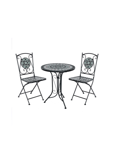 Charles Bentley 3 Piece Wrought Iron Mosaic Bistro Set (2 Seater)