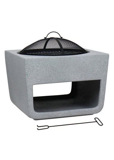 Charles Bentley Square Magnesia Fire Pit with Mesh Cover Cooking Grill