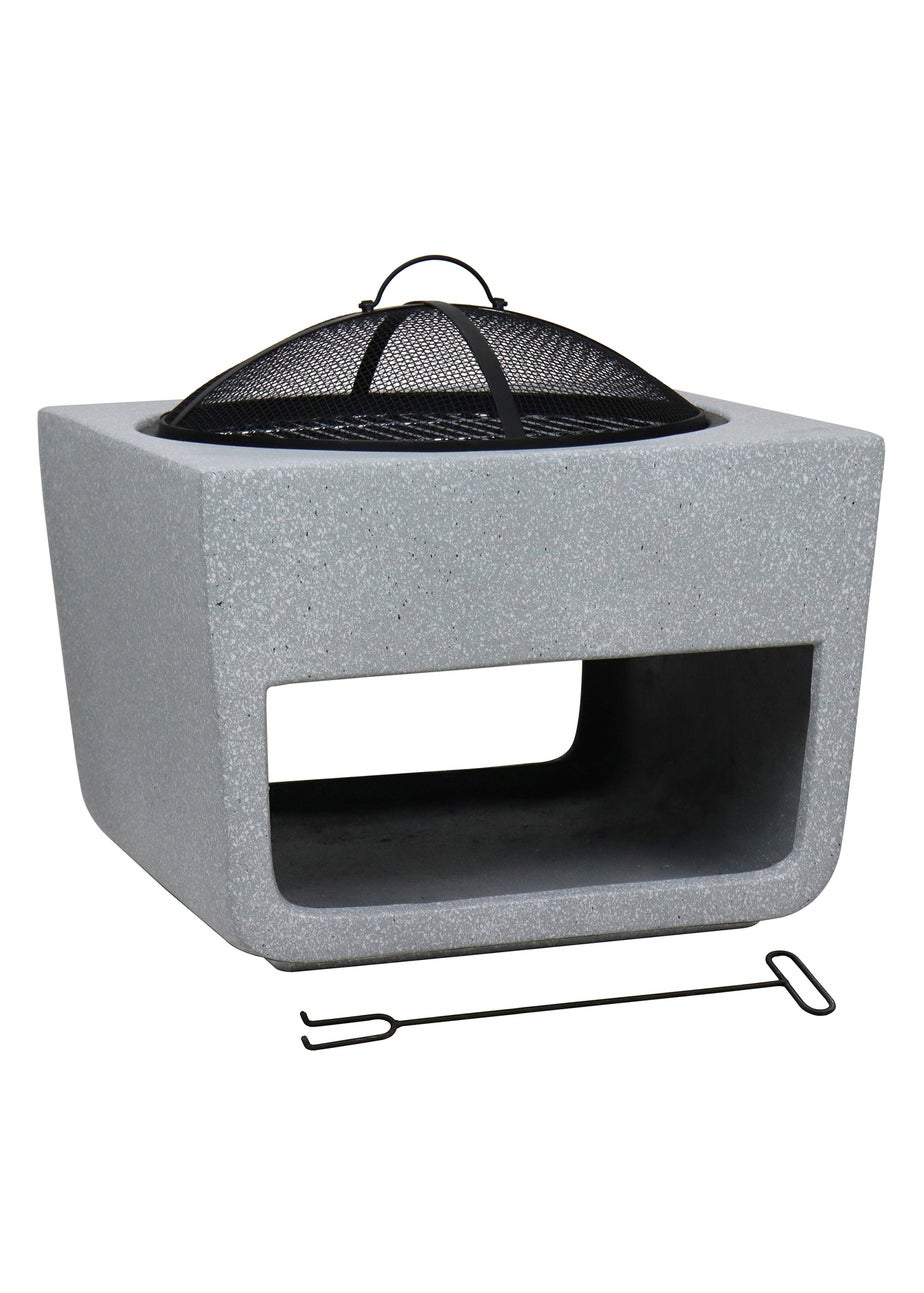 Charles Bentley Square Magnesia Fire Pit with Mesh Cover Cooking Grill