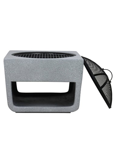 Charles Bentley Square Magnesia Fire Pit with Mesh Cover Cooking Grill