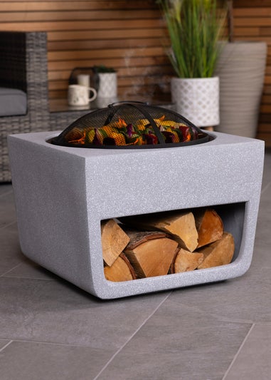 Charles Bentley Square Magnesia Fire Pit with Mesh Cover Cooking Grill