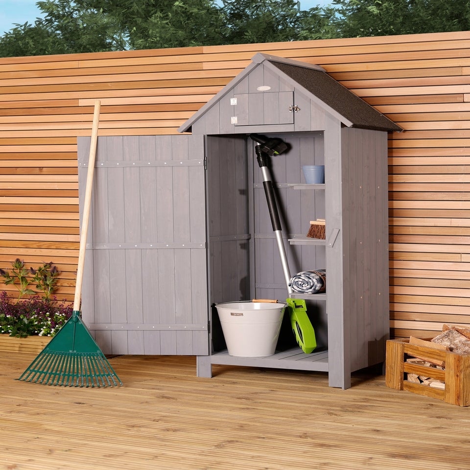 Charles Bentley FSC Slim Tall Garden Storage Shed Grey