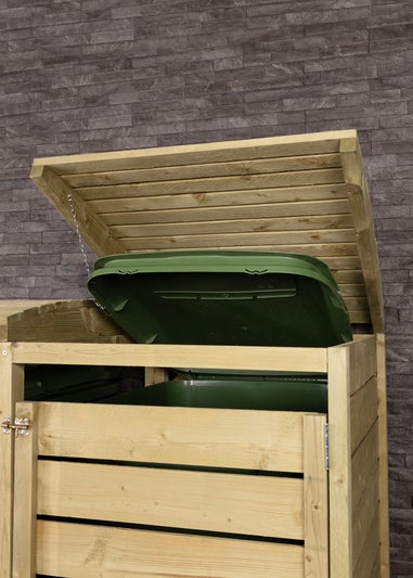 Charles Bentley FSC Triple Wooden Bin Store Wheelie Bin Storage Unit Lifting Lid