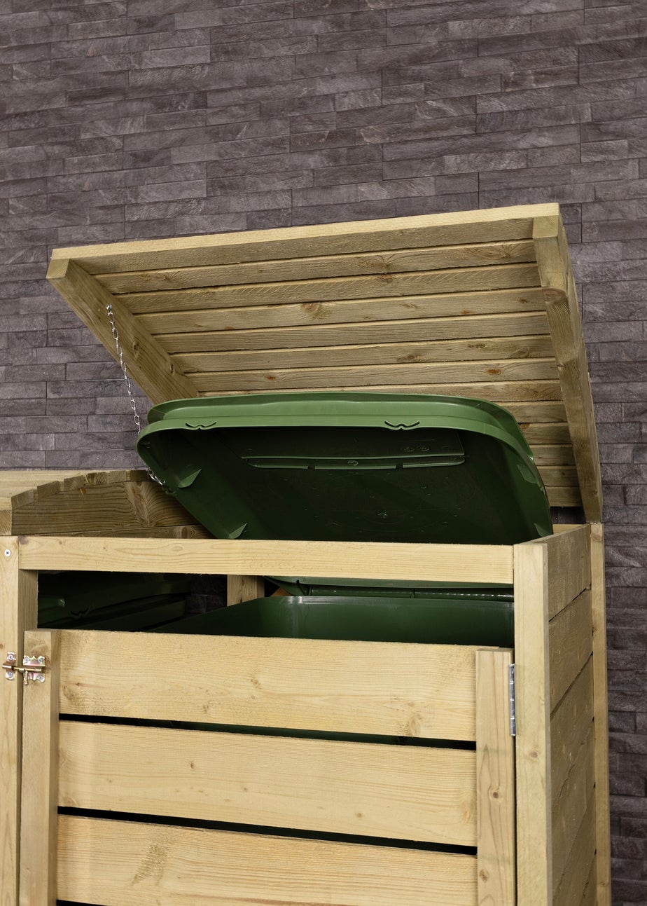 Charles Bentley FSC Triple Wooden Bin Store Wheelie Bin Storage Unit Lifting Lid