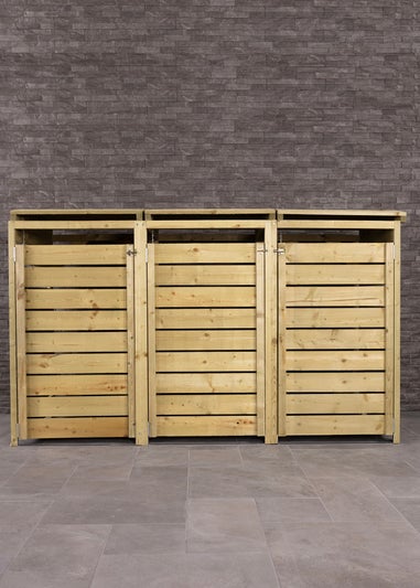 Charles Bentley FSC Triple Wooden Bin Store Wheelie Bin Storage Unit Lifting Lid