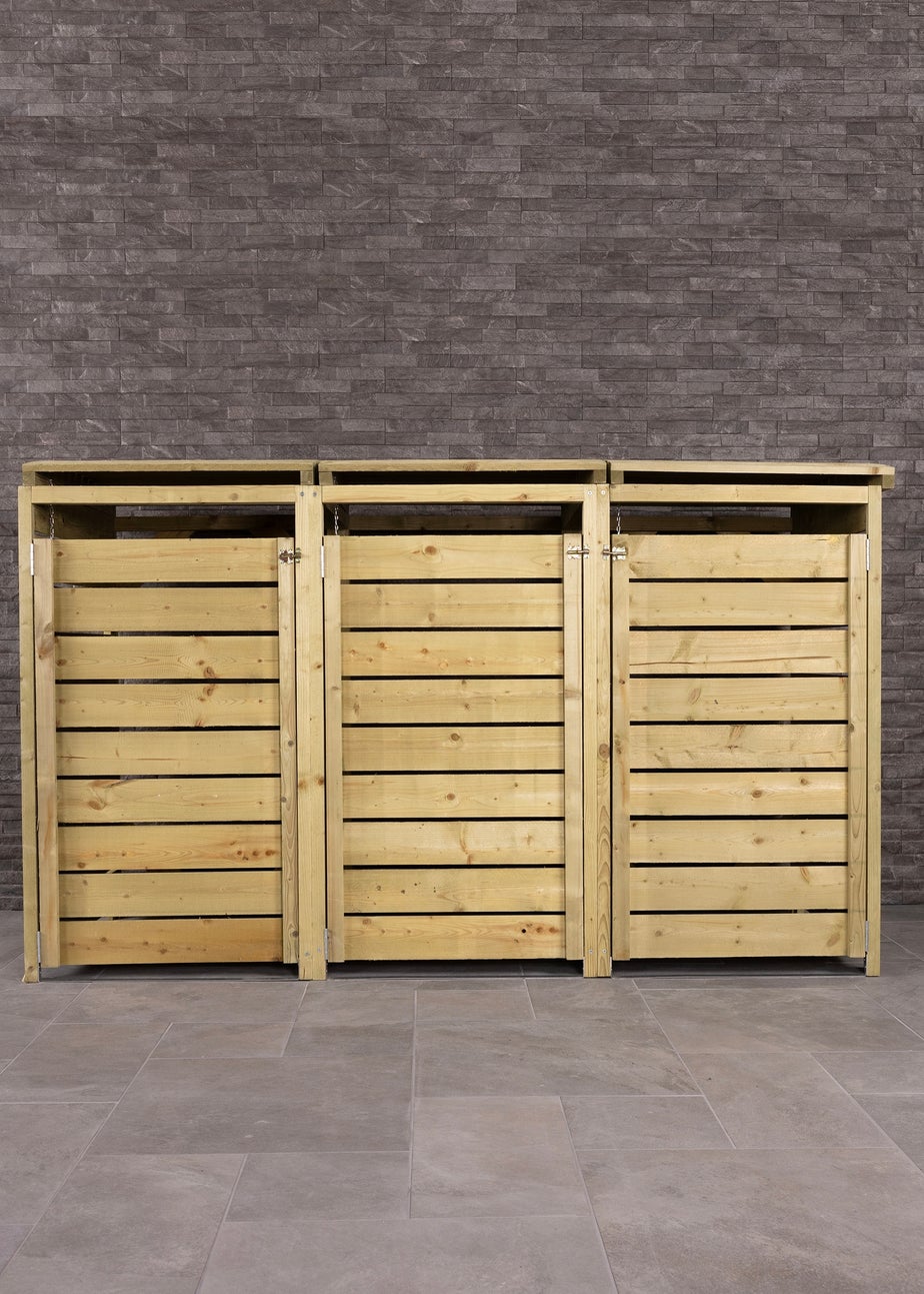 Charles Bentley FSC Triple Wooden Bin Store Wheelie Bin Storage Unit Lifting Lid