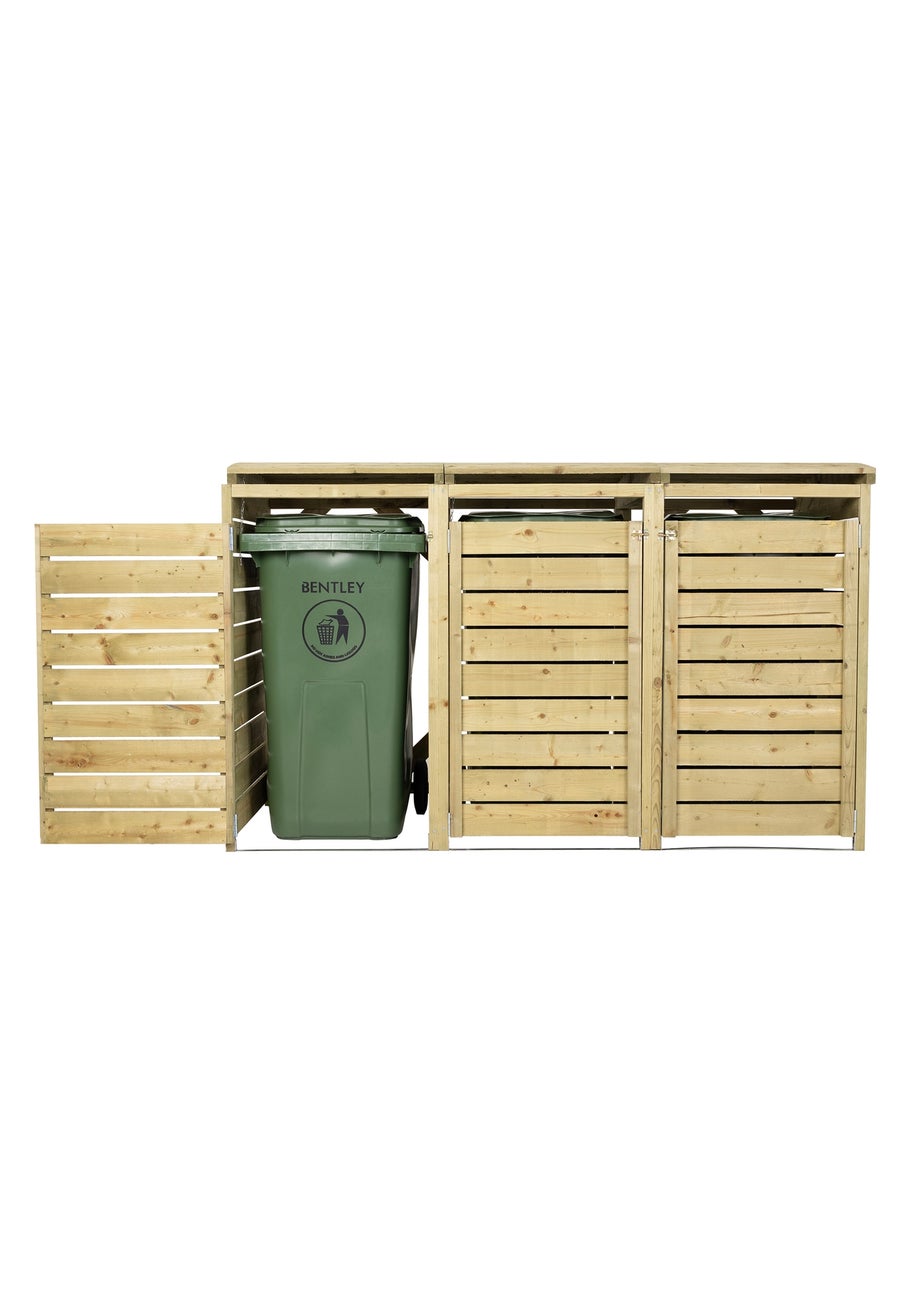 Charles Bentley FSC Triple Wooden Bin Store Wheelie Bin Storage Unit Lifting Lid